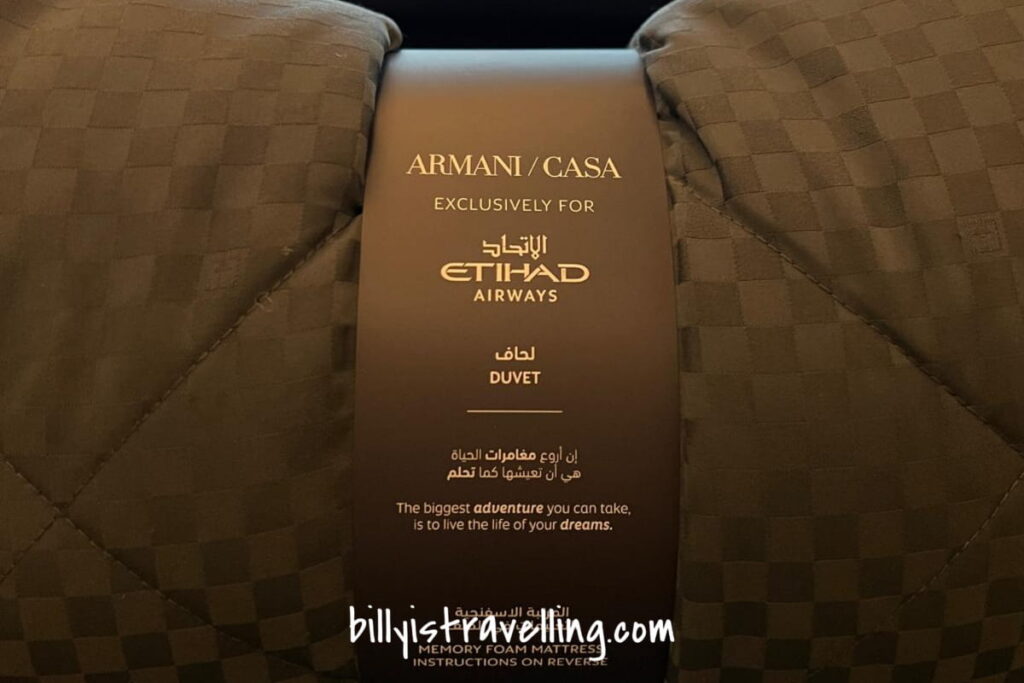etihad airways business class giorgio armani duvet