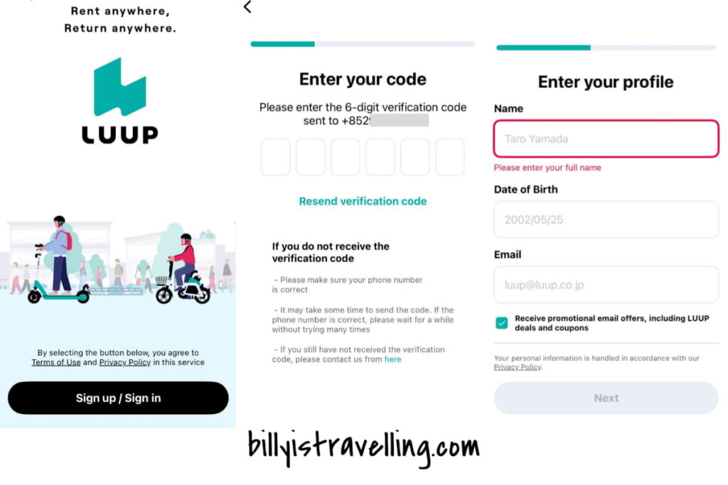luup user registration in mobile app