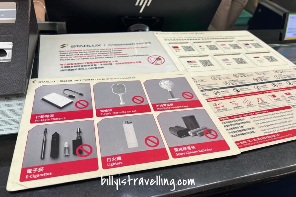 starlux check-in counter baggage notices