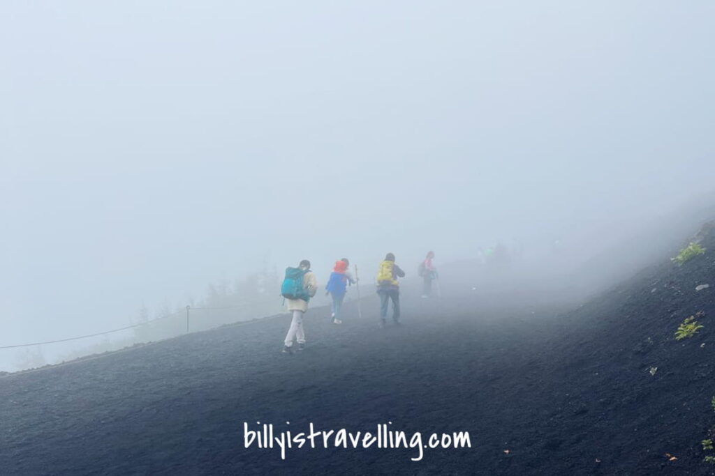 foggy weather hiking to mt fuji