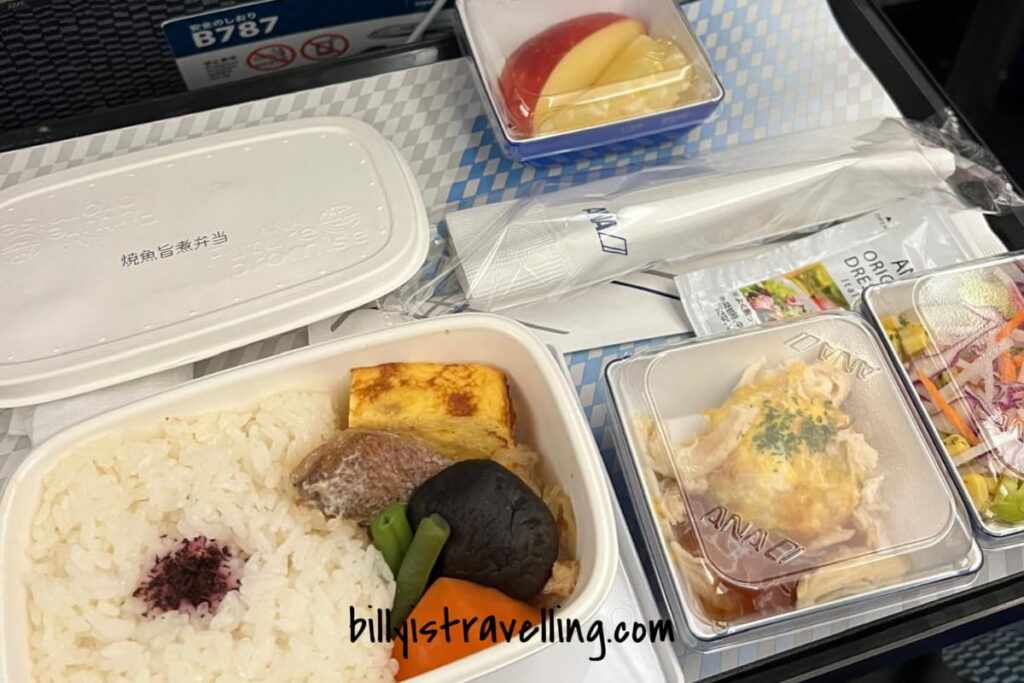 ana nh217 tokyo hnd to munich muc  breakfast japanese fish rice